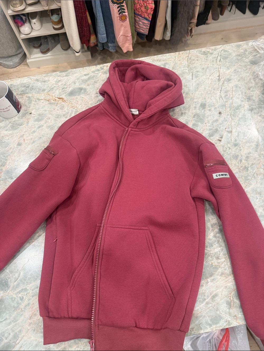 Comfy Women's Hooded Zip Sweatshirt - Rose